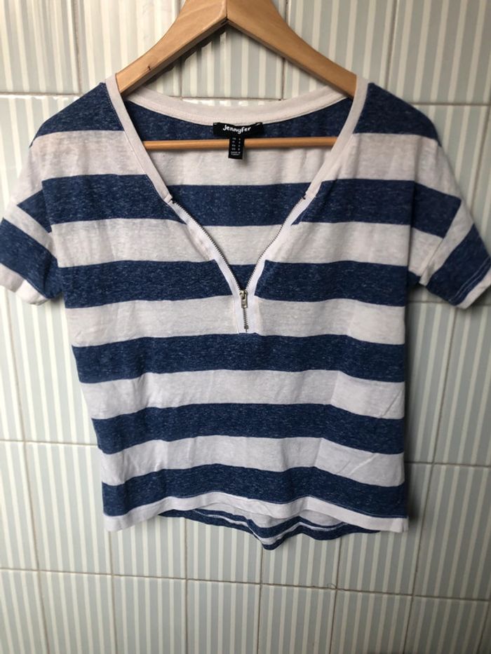T-shirt Marinière Blanc-Indigo Jennyfer