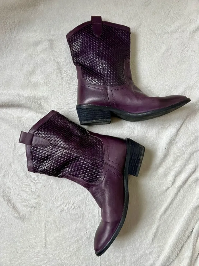 Bottines cuir violettes leather purple low boots Mystical Witch - Pointure 39 - photo numéro 3