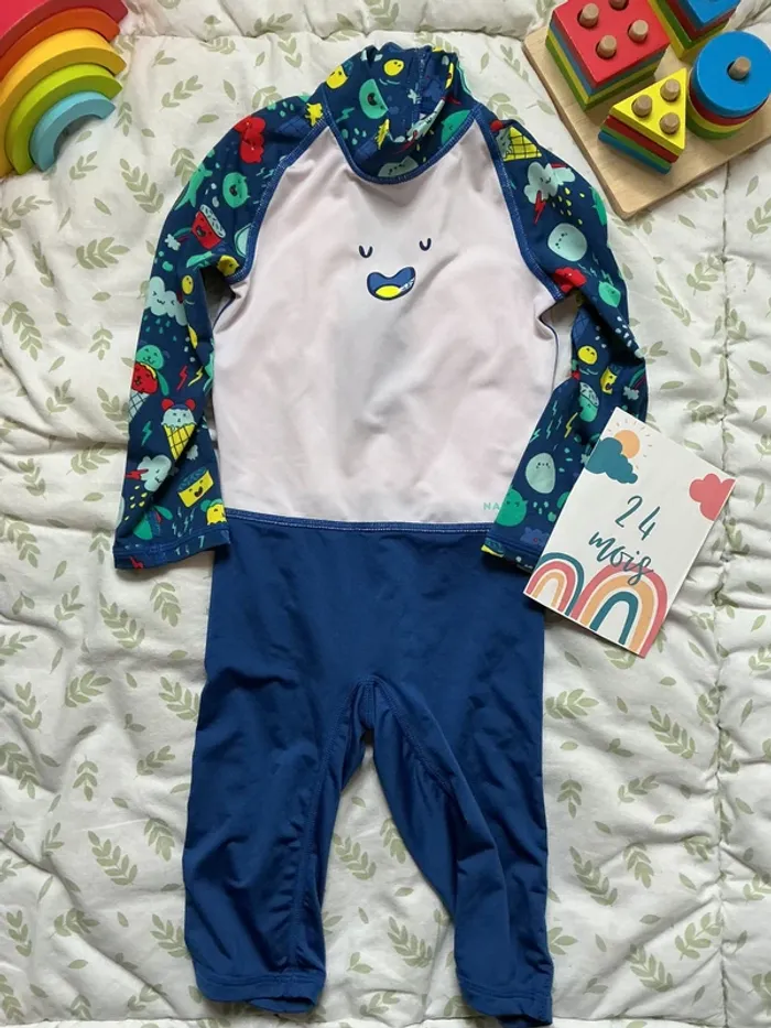 combinaison anti UV UPF50+ 24 mois bleu et blanc nabaiji - photo numéro 2