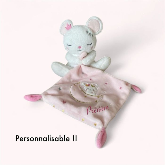Peluche doudou mouchoir 17cm simba toys souris blanche et rose parfait état - photo numéro 6