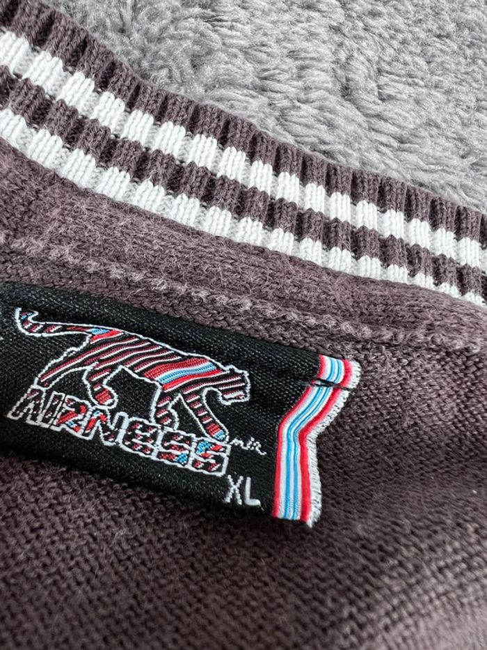 Pull Sweat col V Vintage Airness Marron Beige à Losanges 100% Coton Taille XL - photo numéro 8