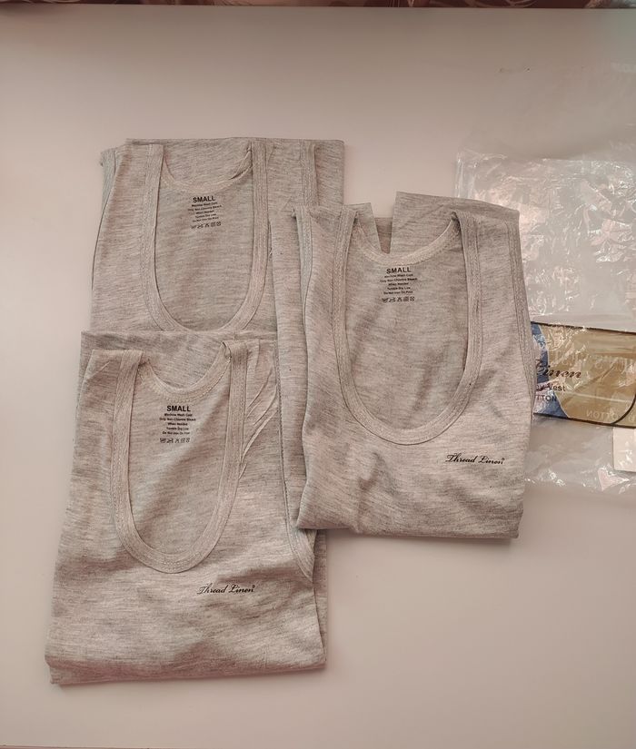 Lot de 3 débardeurs (sous-pull) gris neuf pour hommes en coton - photo numéro 2