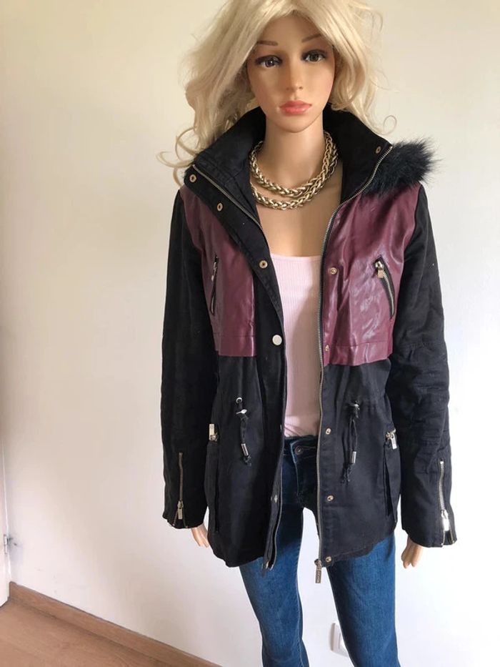 Parka noire et bordeaux avec capuche Morgan taille 40 TBE - photo numéro 3