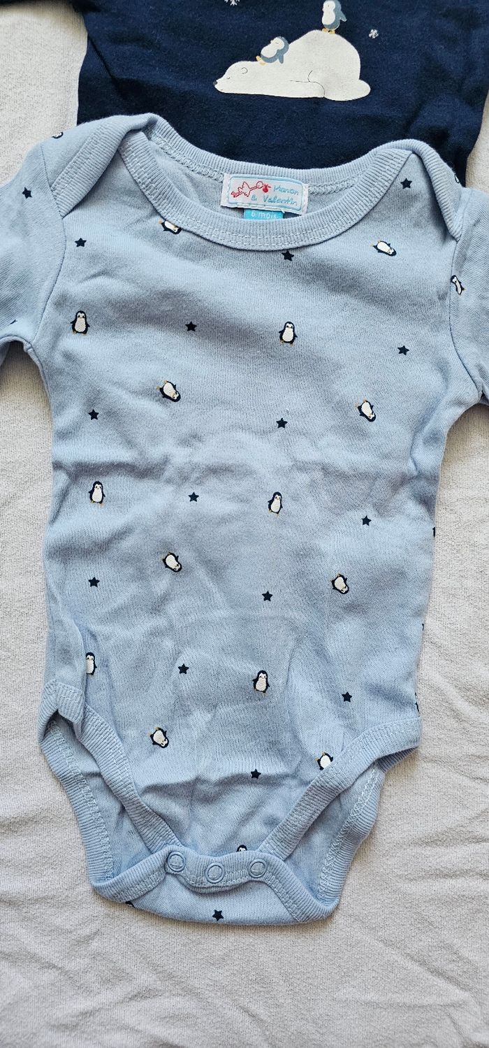 Lot de 3 bodies bébé à manches longues – Neufs – Thème hiver / pingouins - photo numéro 3