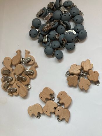 50 Clips attache tétine silicone et bois