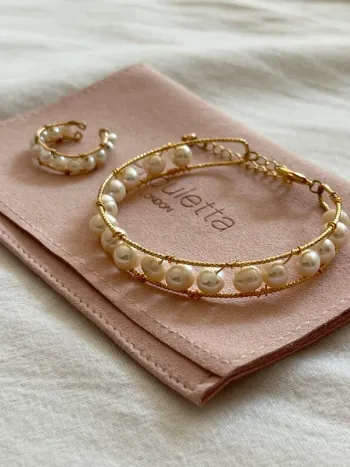 Ensemble bracelet et bague perles eau douce