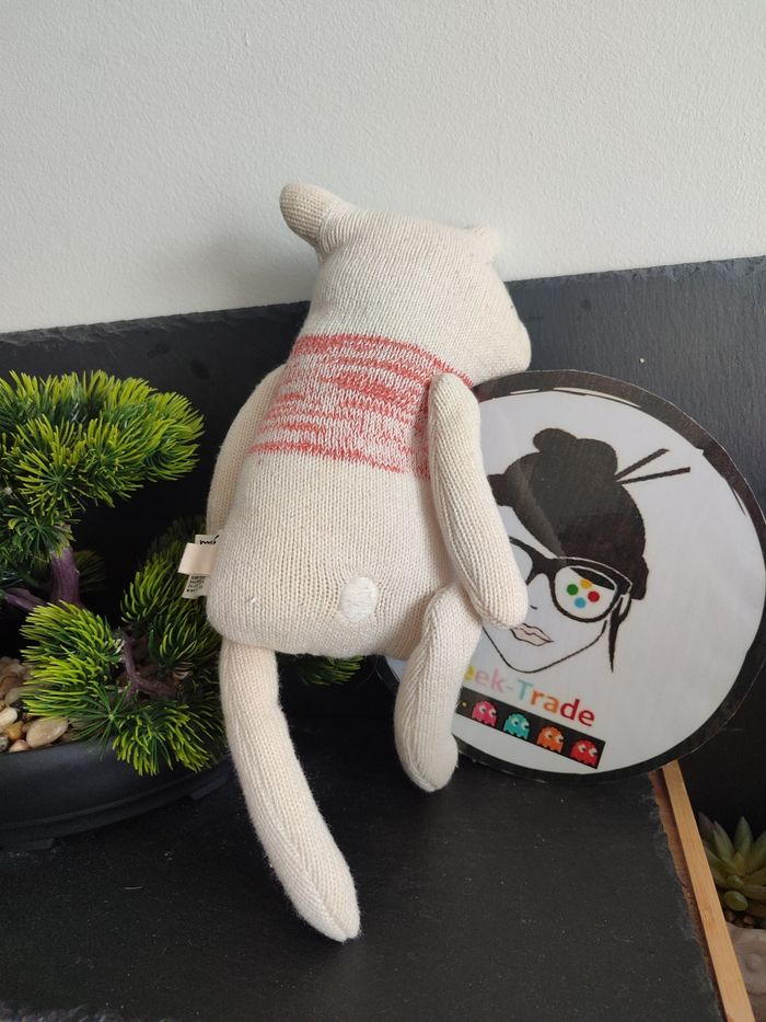 doudou peluche sebra interior laine ours beige blanc rouge pull pantin Gris - photo numéro 2