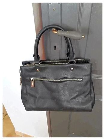 Sac à main avec anses simili cuir noir & doré - Kiabi