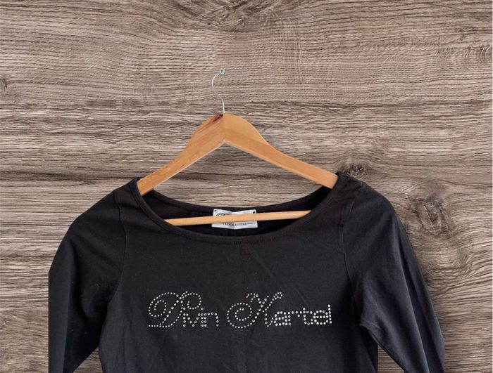 Blouse manches longues noir avec strass argenté divin kartel taille 36 S - photo numéro 3