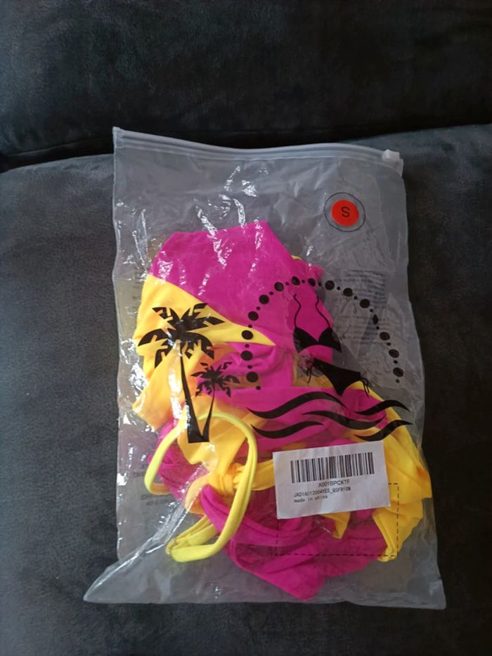 Bikini neuf rose jaune fluo maillot de bain deux pièces - photo numéro 3