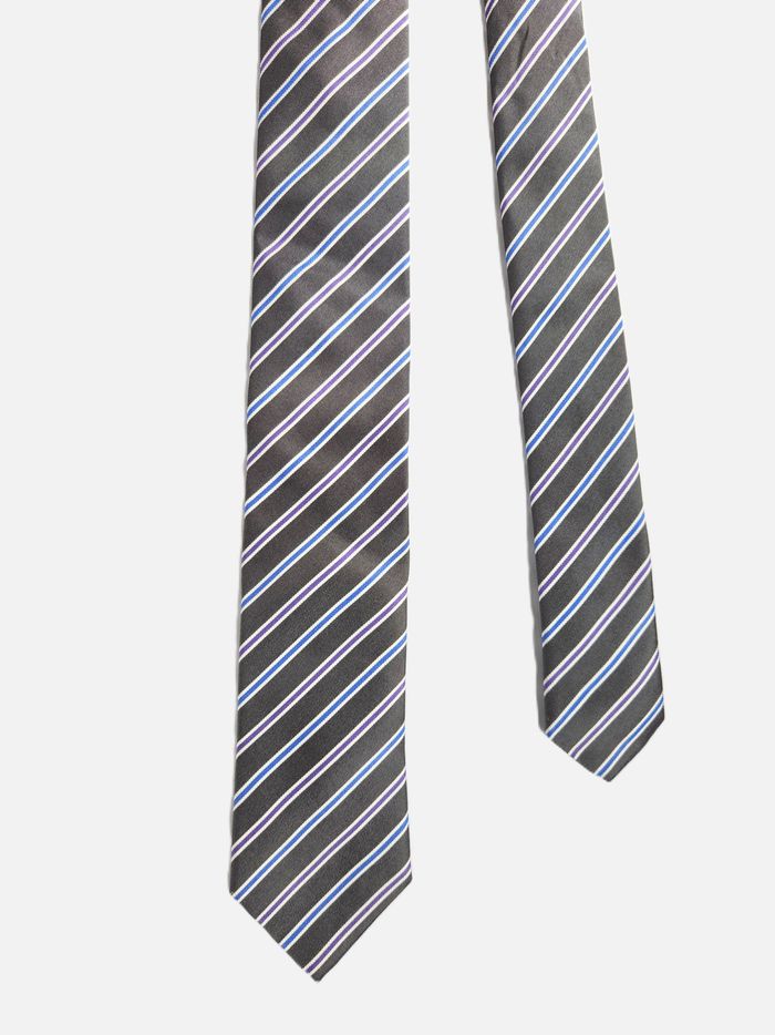 Cravate Grise Rayée Bleue Violette Blanche Homme - photo numéro 2
