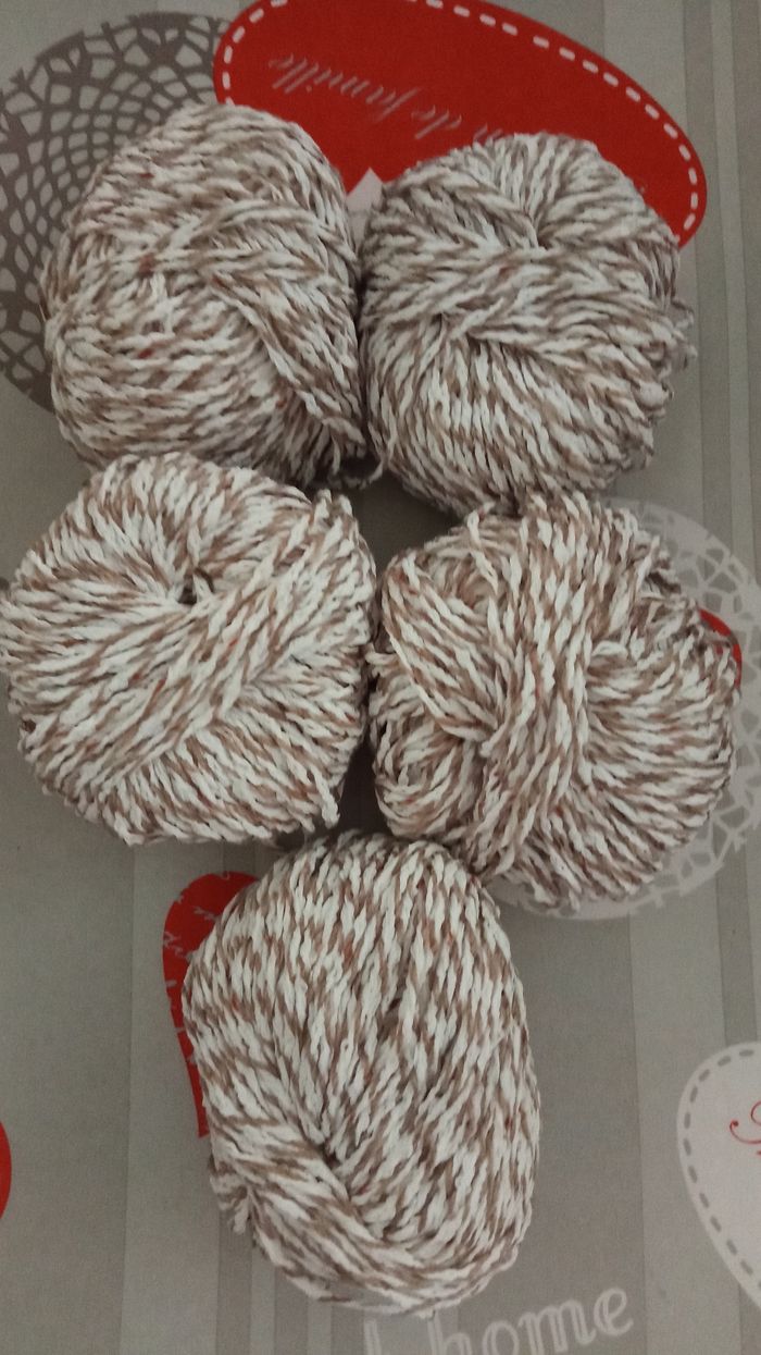 Lot de 5 Pelotes Fantaisie chinées Marron Clair et Blanc - Lot Neuf