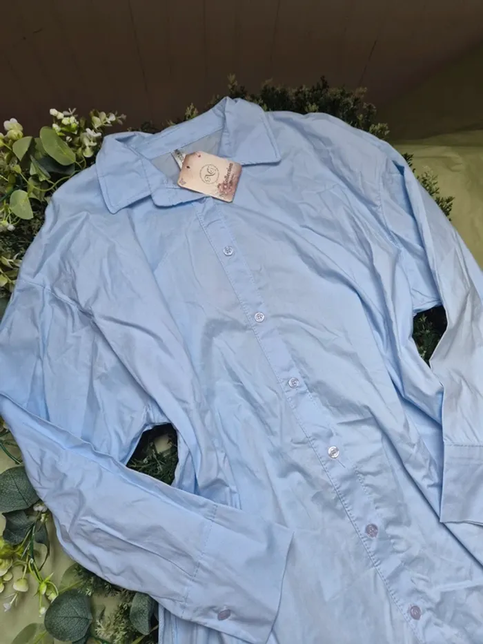 Chemise longue bleu ciel taille unique new collection neuve - photo numéro 4