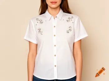 chemisier manches courtes épais blanc cassé brodé taille 38-40 belle qualité