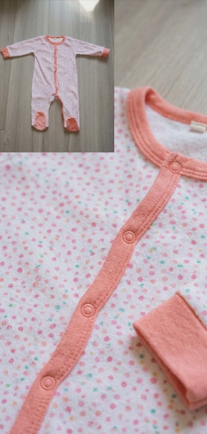 Pyjama grenouillère fille - Corail à pois - 6 mois (68 cm) - photo numéro 2