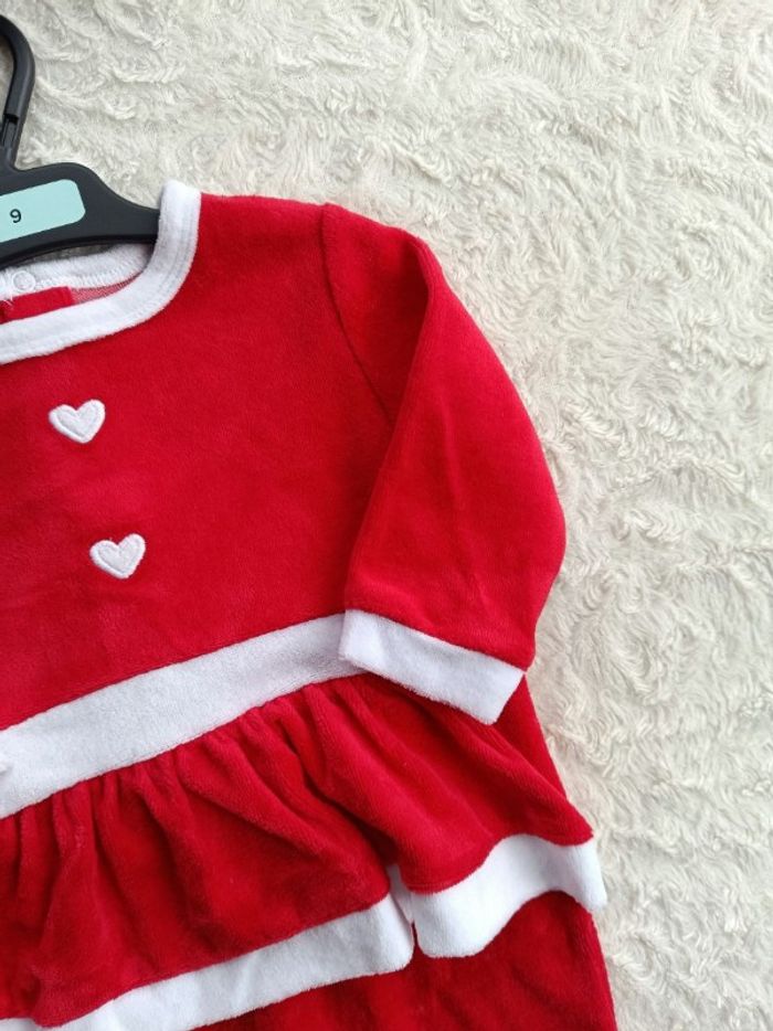 Pyjama grenouillère velours Fille 9 mois cœur Père mère Noël Tex Baby - photo numéro 4