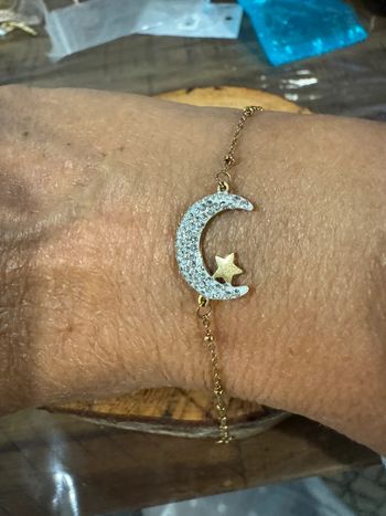 Bracelet réglable acier inoxydable or lune étoile cristaux