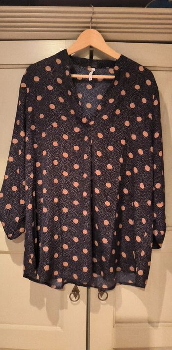 Blouse bleue à pois marrons Blanche porte taille 44