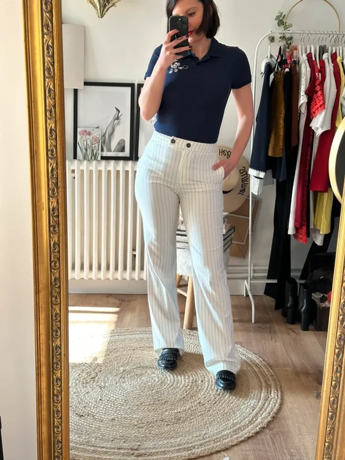 Pantalon Morgan blanc rayé bleu taille 36 neuf - photo numéro 3