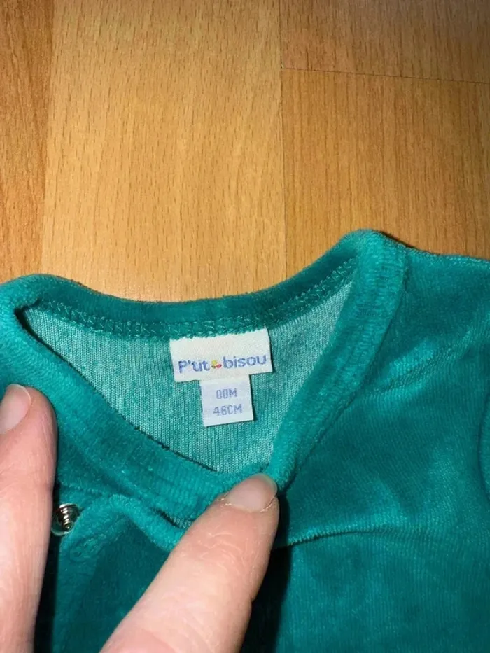 Pyjama en Velours Vert P'tit Bisous - Taille Naissance - photo numéro 3