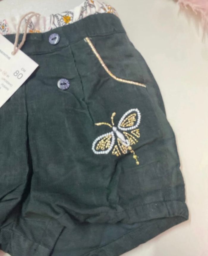 Short bébé fille - velours noir brodé - neuf - Dpam - Taille 18 mois - photo numéro 3