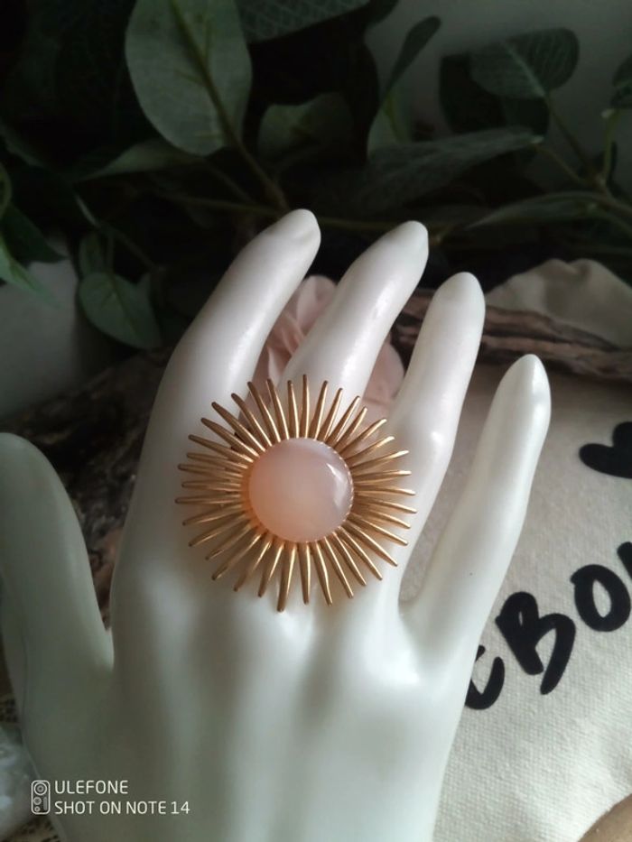 Bague pierre naturelle d'agate Sakura , acier inoxydable - photo numéro 3