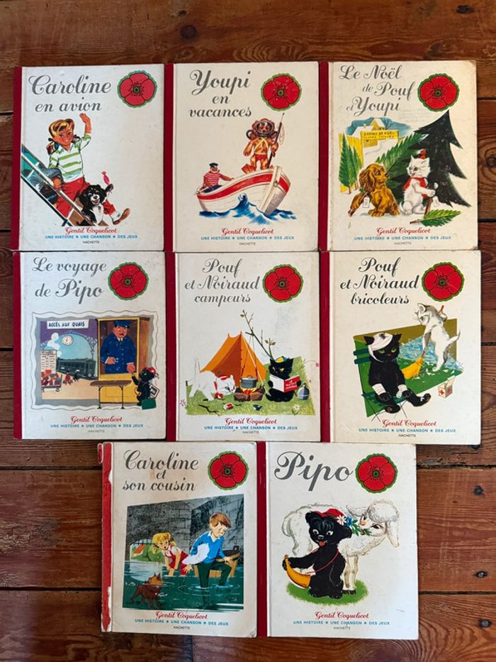 Bord rouge - Lot de 8 livres anciens vintage Caroline Gentil Coquelicot Pierre Probst Hachette