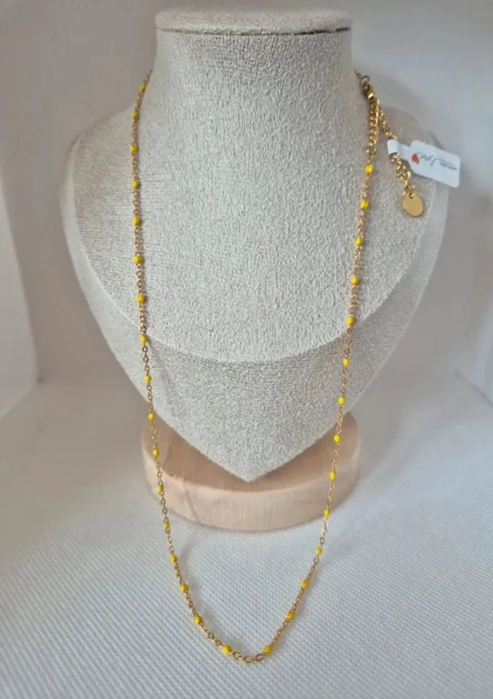 Collier gigi C zag acier inoxydable perles jaunes 50cm + 5cm