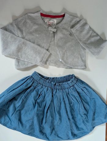 Ensemble jupe coton denim Eden et Victor - gilet argenté laine Sergent major 3 ans