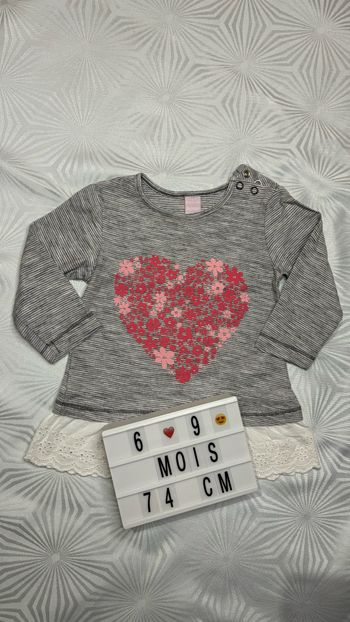 Tee-shirt/tunique manches longues 6/9 mois - 74cm