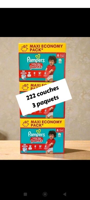 Couches Pampers taille 6 pants lot de 3 cartons 