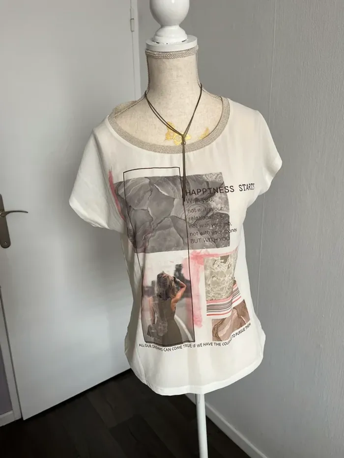 Tee shirt imprimé blanc creme