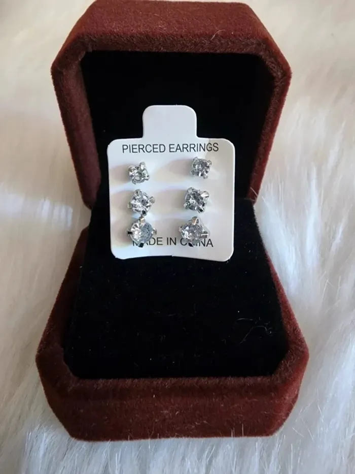 💎Boucles d’oreilles 3 Paires Zirconium Blanches 💎