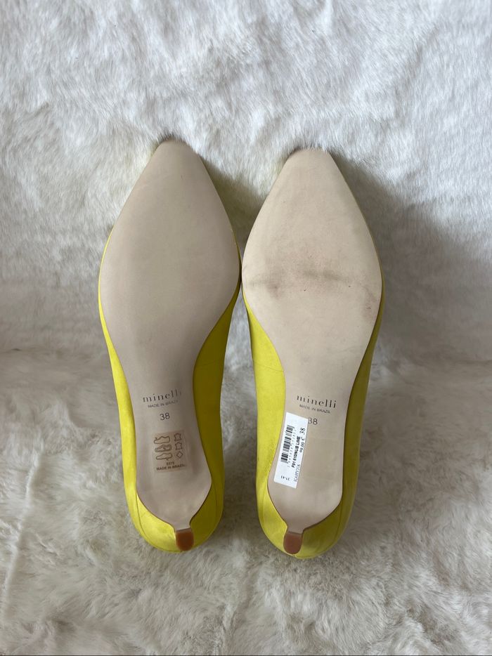 Escarpins vert anis en cuir Minelli pointure 38, talons 5 cm - photo numéro 8