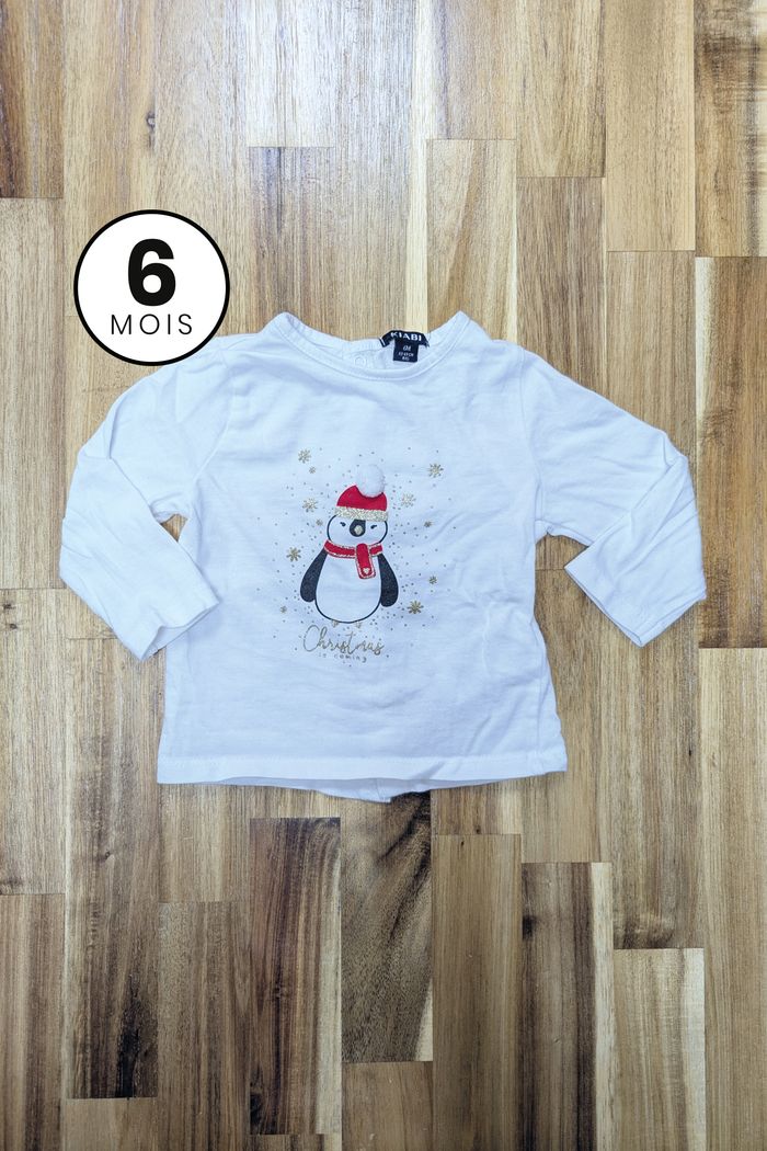 T-shirt manches longues Pingouin Noël - bébé 6 mois