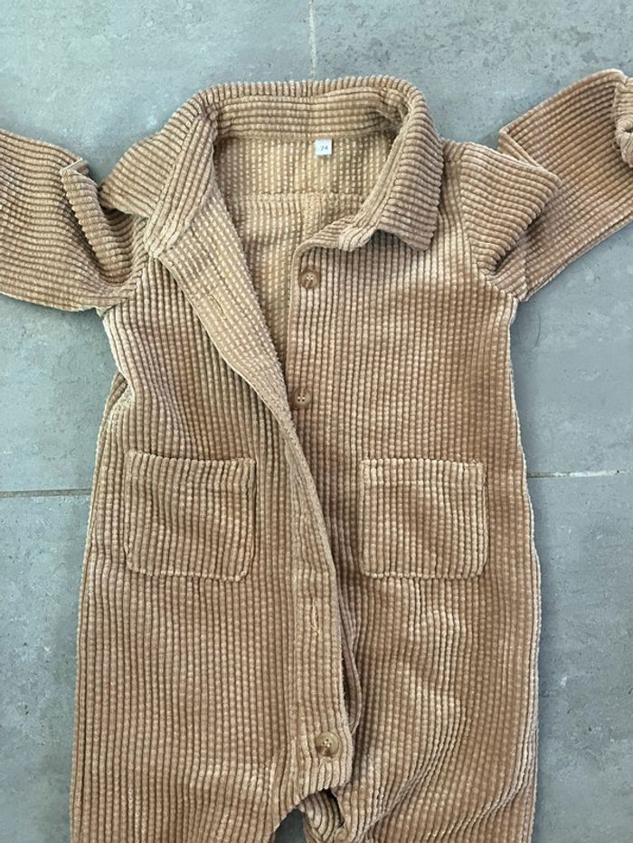 Tenue combinaison velours côtelé 12 mois beige camel - photo numéro 2