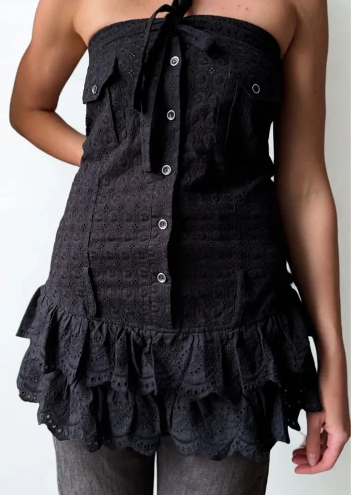 Top bustier noir broderie anglaise Miss June – Taille M