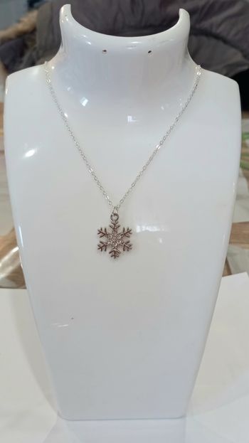 COLLIER FLOCON DE NEIGE ARGENTE STRASS ! NEUF !