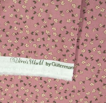 Coupon tissu coton imprimé Gutterman fleurs sur fond vieux rose