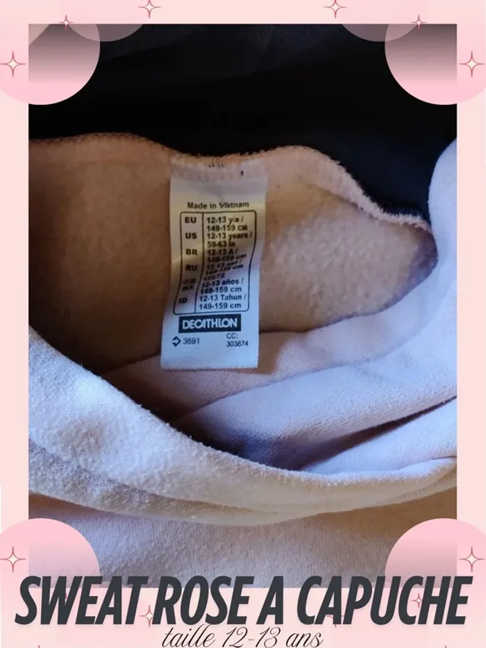 Sweat rose à capuche - Taille 12 ans - photo numéro 3