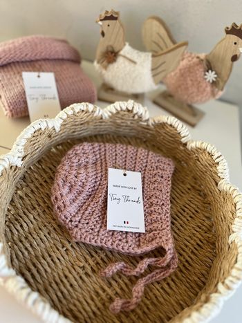  Béguin bébé crochet - rose pastel 