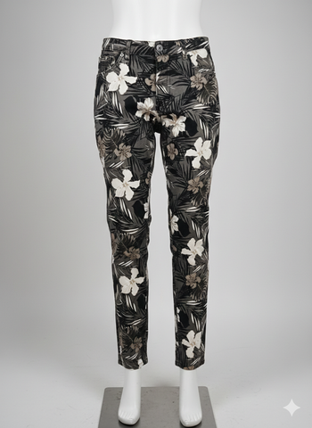 pantalon imprimé marron noir et beige fleuri Taille 40 Place du jour Neuf