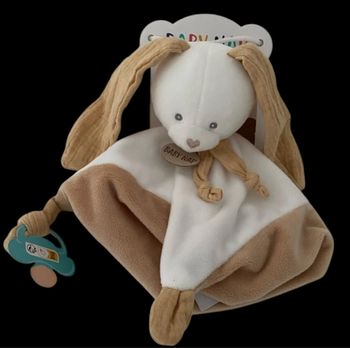 ❤️B4554 Doudou Plat Mouchoir lapin blanc Beige Nougat Baby Nat Babynat