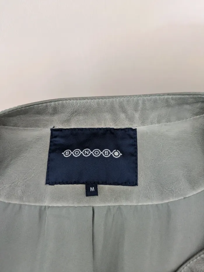 Veste zippée en simili cuir vert/gris - Bonobo - taille M - photo numéro 4