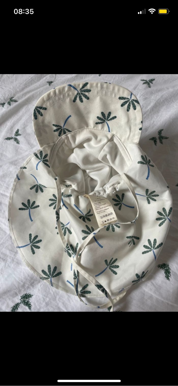 Chapeau casquette protège nuque anti UV bébé 3 6 mois Lassig blanc palmiers - photo numéro 4