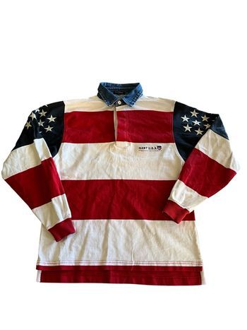 Polo Gant USA Flag 🇺🇸 Vintage Brodé Manches Longues Taille S – Excellent état