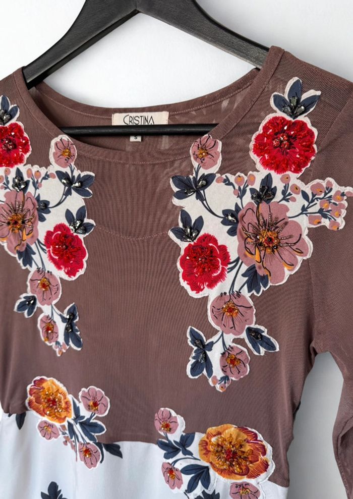 Robe fleurie brodée de perles Print Flowers Dress Size S - photo numéro 5