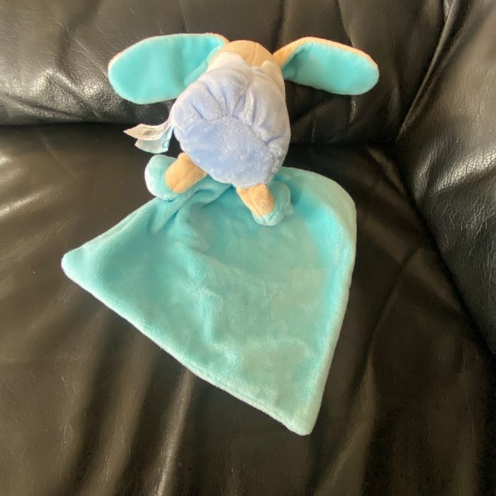 BABYNAT BABY NAT  DOUDOU LAPIN BEIGE FLUORESCENT MOUCHOIR BLEU TURQUOISE 18CM - photo numéro 2