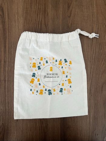NEUF - Sac de bienvenue pochette pochon naissance bébé 100% coton motif emoji OVNI Jul