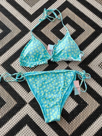 Maillot de bain bleu fleuri  Taille L 40 Neuf
